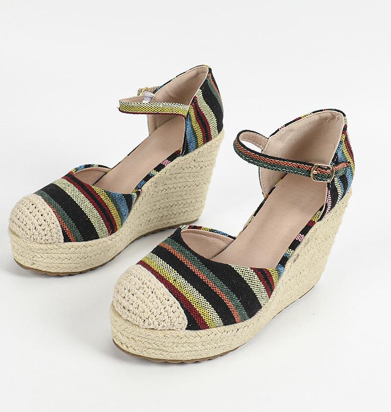  bohimian espadrilles round toe wedges ankle strap sandals heel platform shoes women sandals pumps comfort csaual