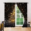 Set aus 2 Goldfarbenen Weihnachtsbäume Druck Vorhängen Stangenloch Design Einfaches Aufhängen Perfekt Wohnzimmer Schlafzimmer Büro Polyester Hausgemacht Großes Fenster