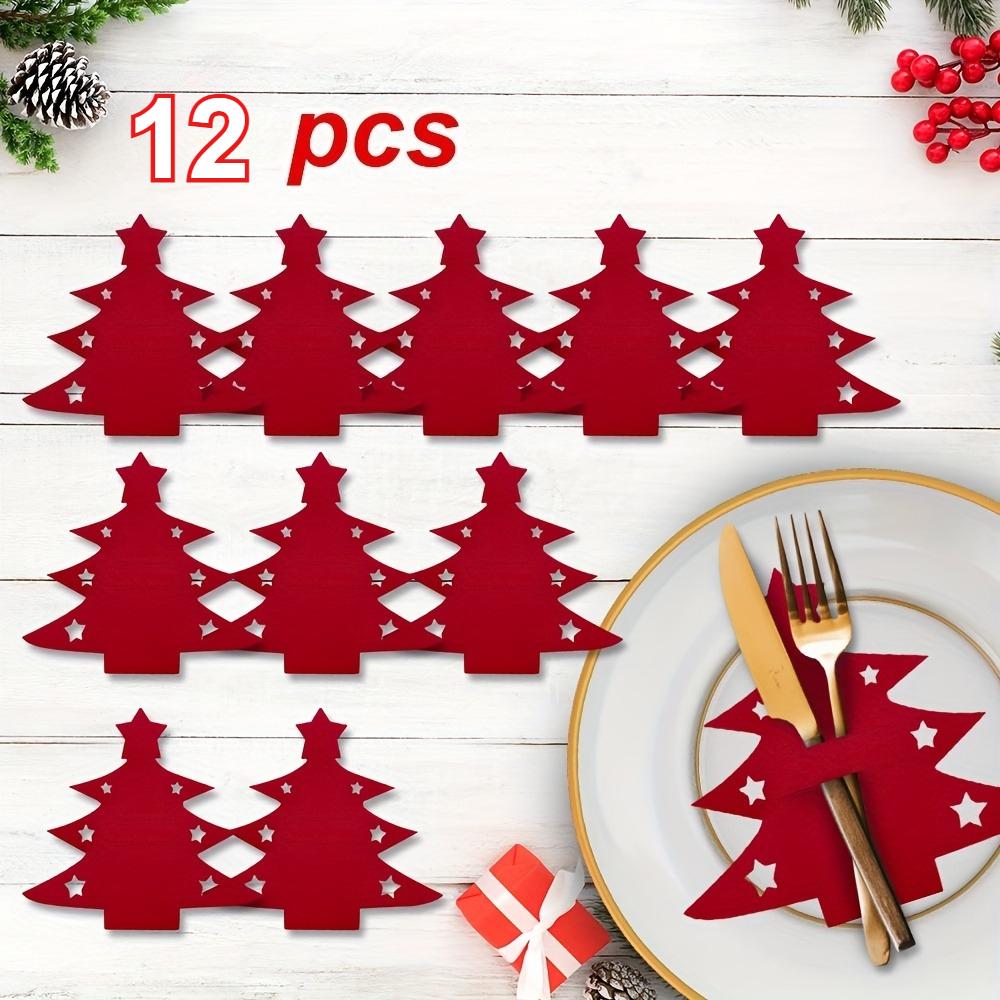 12pcs, Christmas Tree Placemats, Felt Fork and Spoon Bag Set, Suitable for Christmas and Other Holiday Party Table Decoration