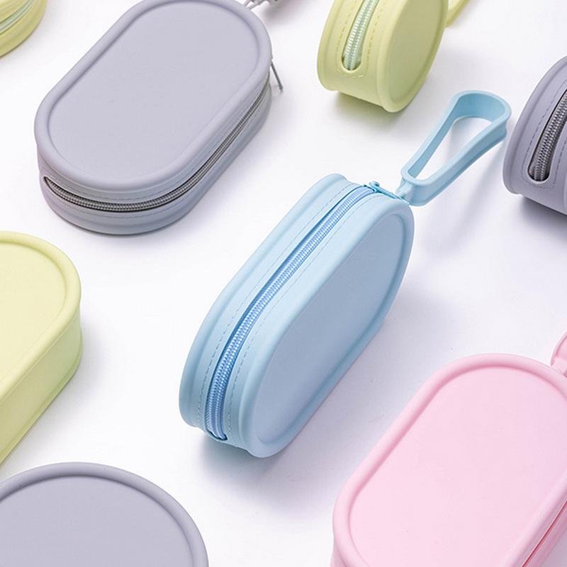 Portable Silicone Coin Purse Waterproof Zipper Travel Pouch Large Capacity Solid Color Earphone Bag Students