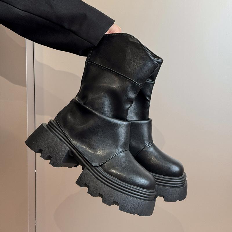 

Brown Maillard platform Martin boots women s 2025 new summer single boots short boots heightening pile pants tube boots 40