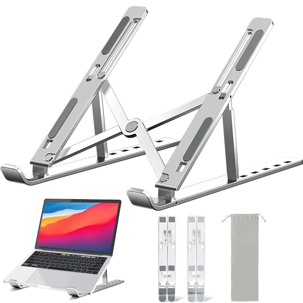 JEWYOCO Laptop Tablet Computer PC Height Aluminum Relieves Back Stiff Improves Eliminates Compatible with Work from Remote Classes 2-Piece Stand,