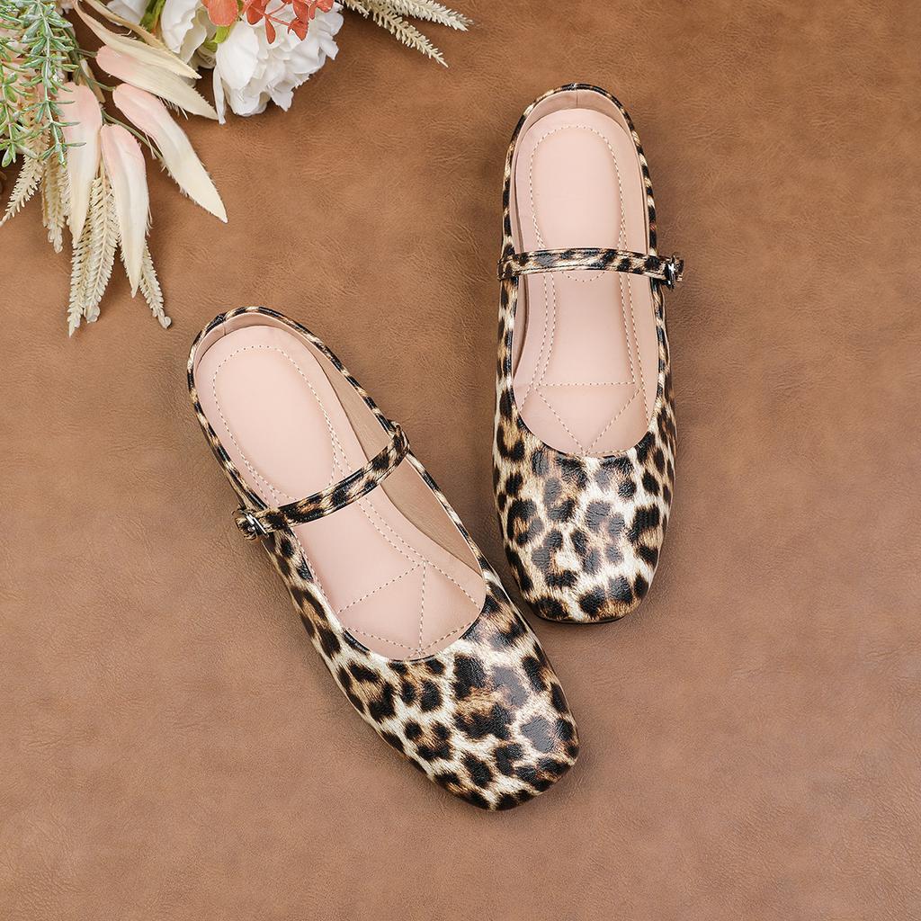 Fashion Flat Shoes for Women 2025 Spring and Autumn Mary Jane Women's Leopard Print Flat Casual Shallow Plus Size Women's Shoes 44 42 43