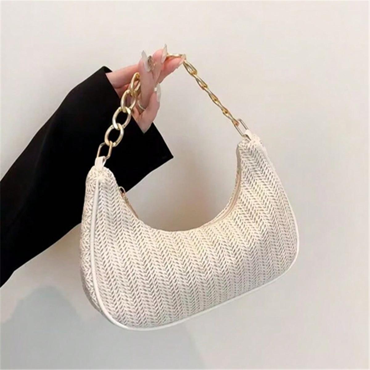 Fashiable Woven Travel and Vacati Beach Bag, Simple and Versatile Beach Shoulder Bags, Women s Chain Handbag New Tide белый