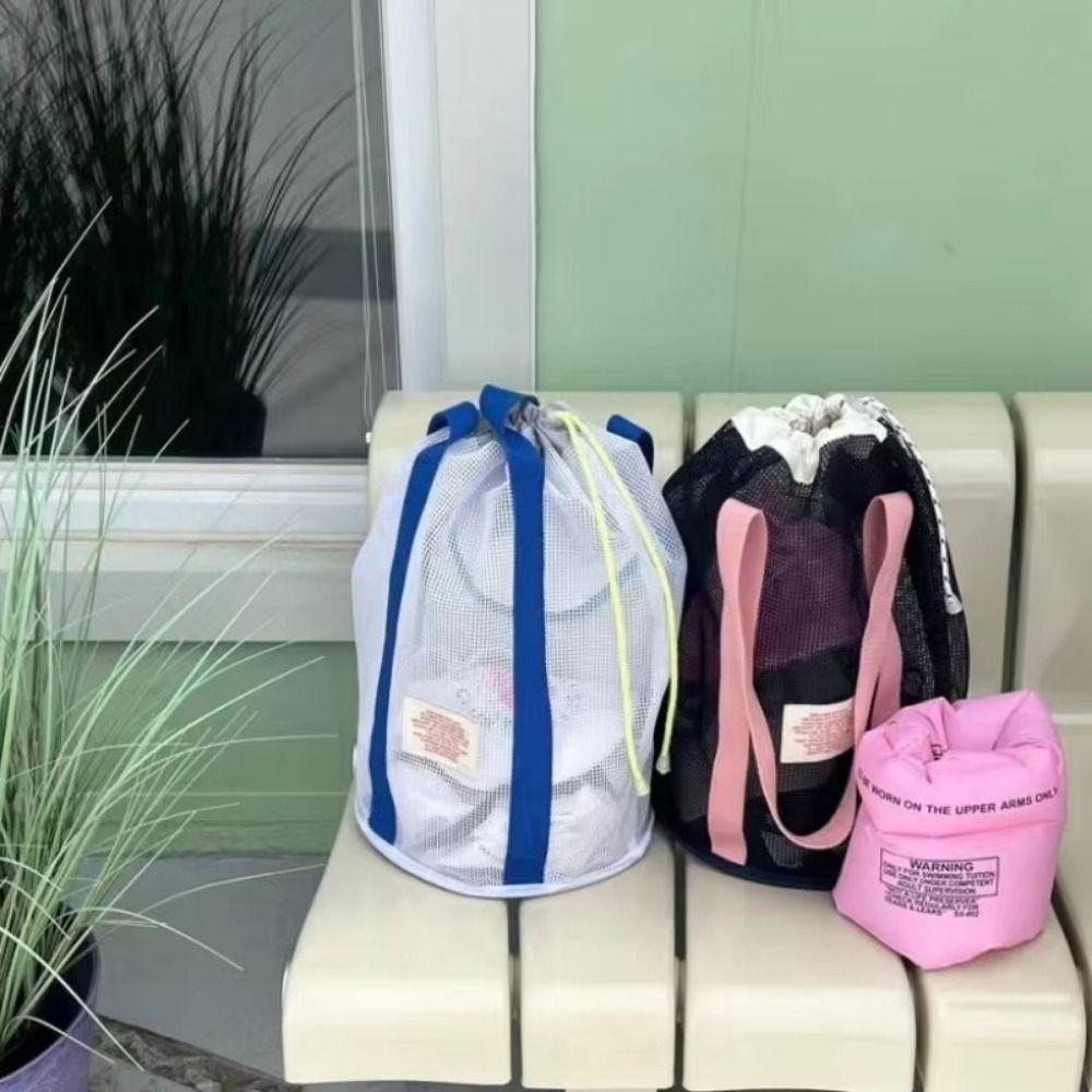 Drawstring Beach Net Bag Ins Mesh Clothing Pocket Lightweight Swimming Mesh Tote Outdoor