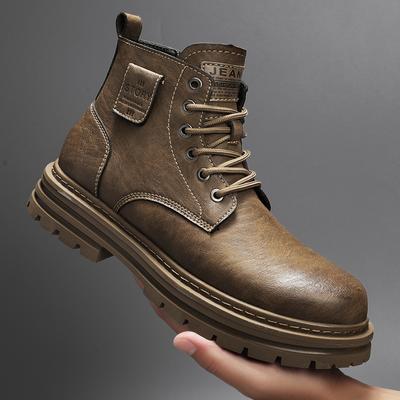 Fashion Leather Fashion High Top Walking Shoes Men Classic Male Comfortable Motorcycle Boots Luxury Brand Men's Outdoor Ankle Boots