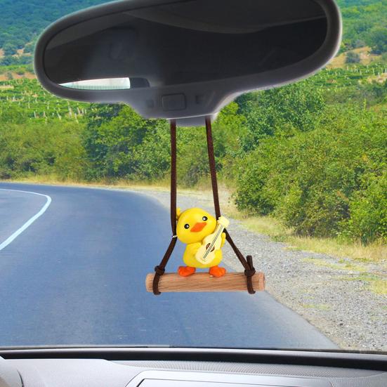 Yousheng Swing Duck Pendant Car Rearview Mirror Ornament Cute Animated Car Interior Decor Plastic Bag Charm Keychain