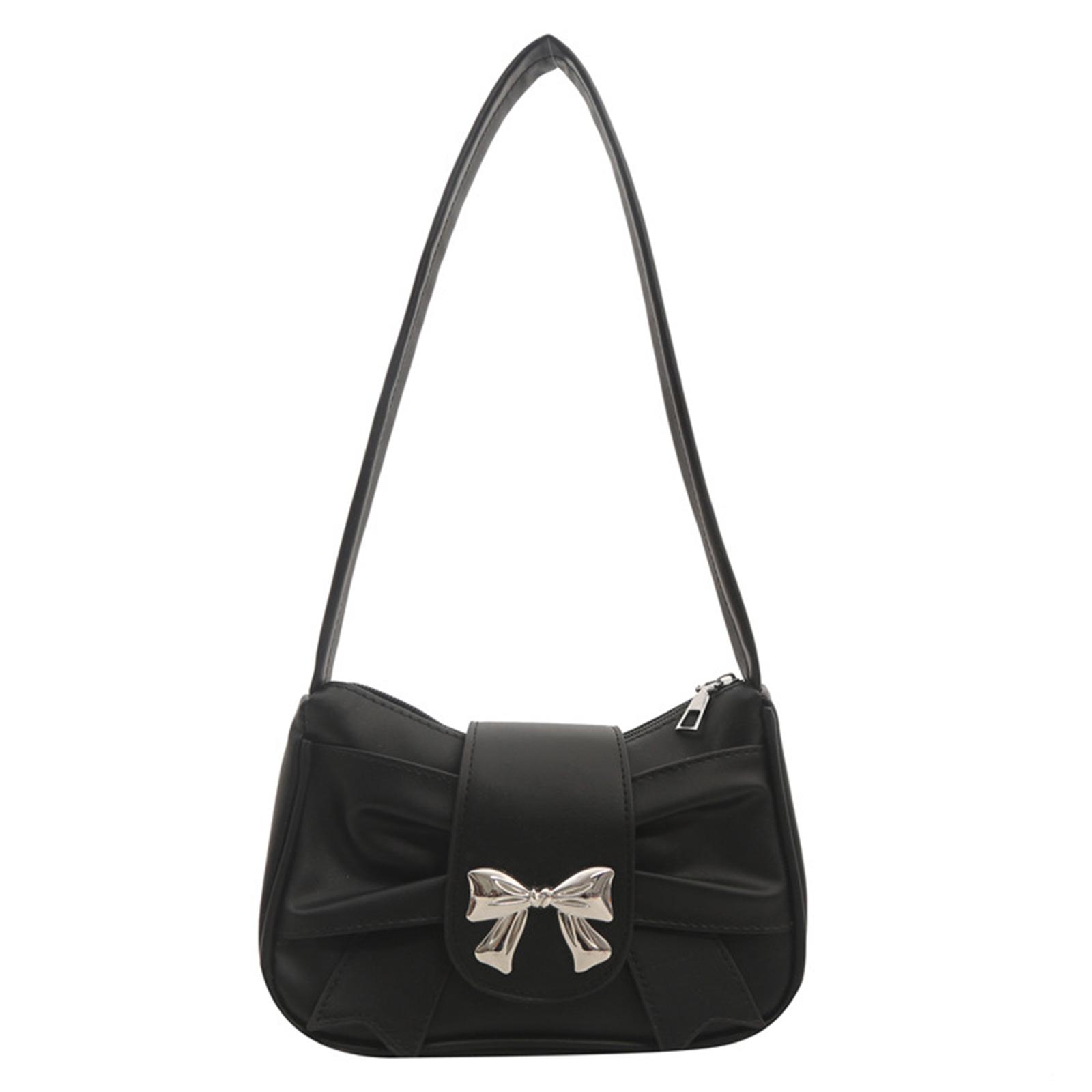 

Женская сумка через плечо из искусственной кожи во французском стиле с бантами на сумке-подмышке, модная плиссированная сумка для девушек, сумка для покупок и свиданий чёрный