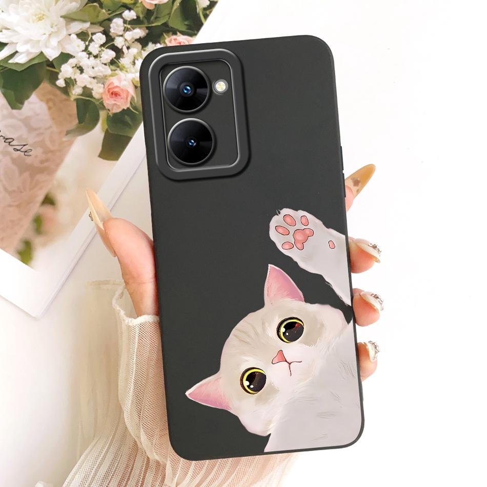 For Realme V30 V30t RMX3618 RMX3619 Cute Cat Flower Cartoon Phone Case For RealmeV30 V30T 5G Soft Silicone Cover Bumpers