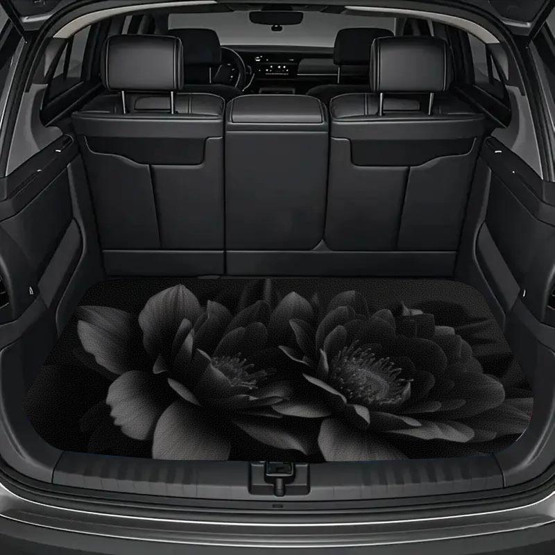 1pc Dark Gothic Large Floral Cool Individual Car Trunk Mat Car Interior Protection Trunk Mat Durable Polyester Floor Liner Safe