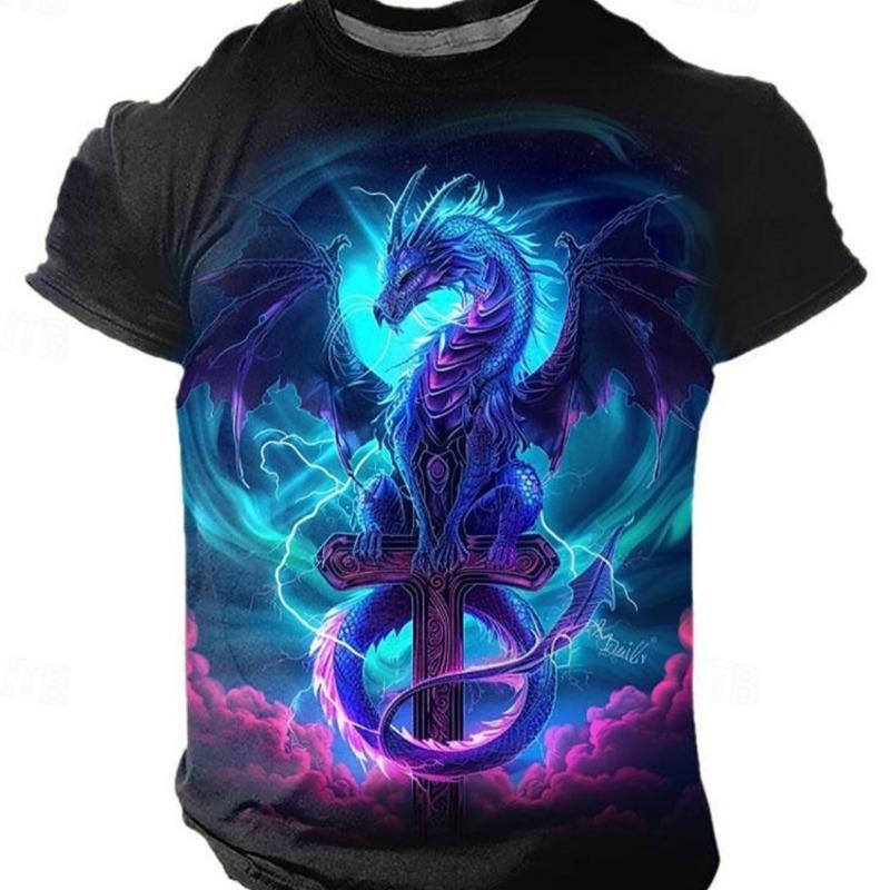 Pánské 3D tištěné tričko s dračím vzorem, denní ležérní streetwear, outdoorové sporty, krátký rukáv, městská móda, léto