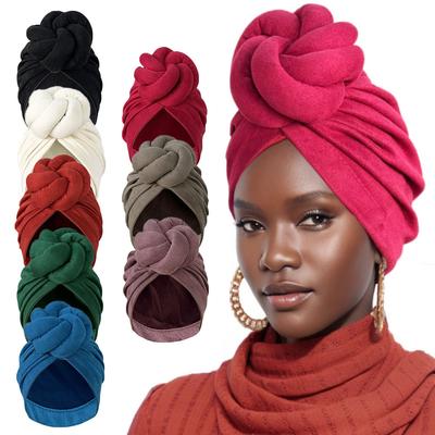 Unique Bohemian Style Knotted Headscarf Hat - Retro Solid Color - Comfortable Elastic Headscarf Suitable for Ramadan Chemother