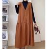 Large V-neck Sleeveless Single Breasted Vest Dress for Women Casual Patchwork Dress
