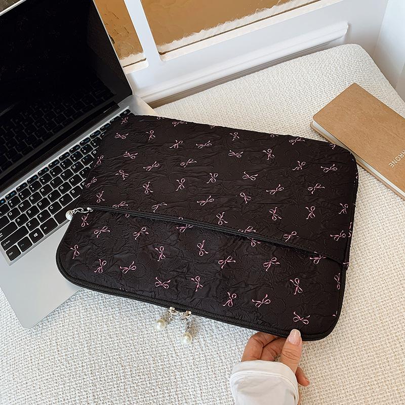 Professional Laptop Bag with Pearl Accent Zipper 13/15 Inch Ruffled Texture Shock-Resistant Cover for Work Leisure Activities