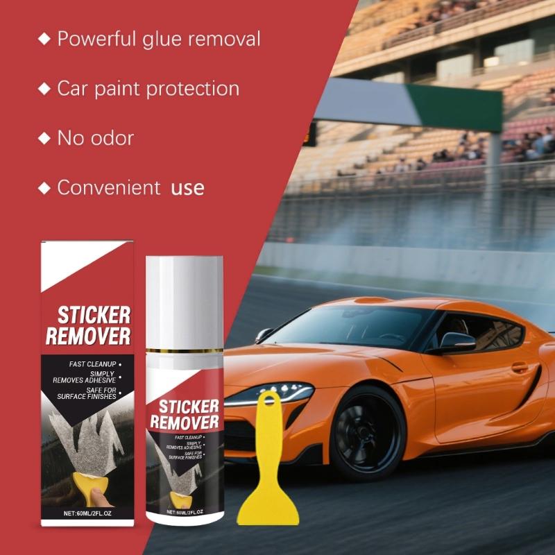 Sticker Remover for Cars 60 Ml with Scraper, Liquid Adhesive Cleaner for Label Cleanup, Tape Cleanup, Glass Trim Detailing and Door Work