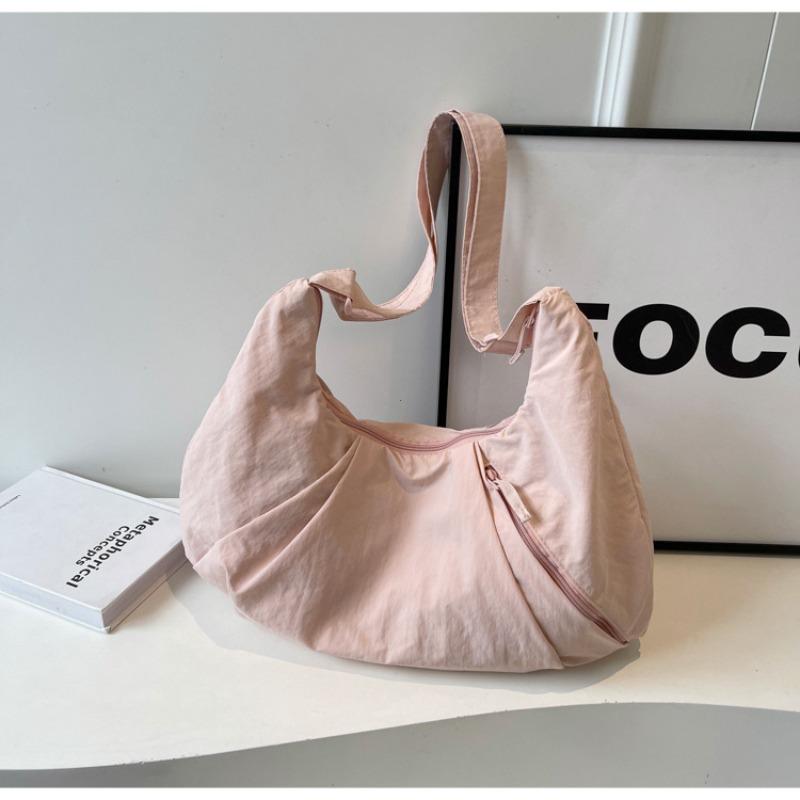 Korean Style Nyl Shoulder Bag Tote Bag Large Capacity Casual Dumpling Bag Solid Color Fold Oxford Cloth Girls