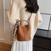 Stylish Women Bucket Tote Bag, Solid Woven Effect Handbag Shoulder Crossbody Bag,Adjustable And Detachable Shoulder Strap