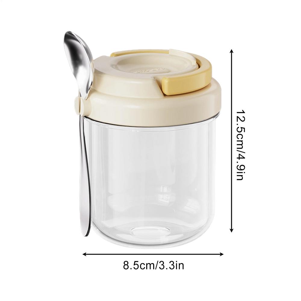 Glass Containers With Lids 400ml Leak-Proof Breakfast Cup With Spoon Oatmeal Cups With Lids For Pudding Cereal Salad Snack серый