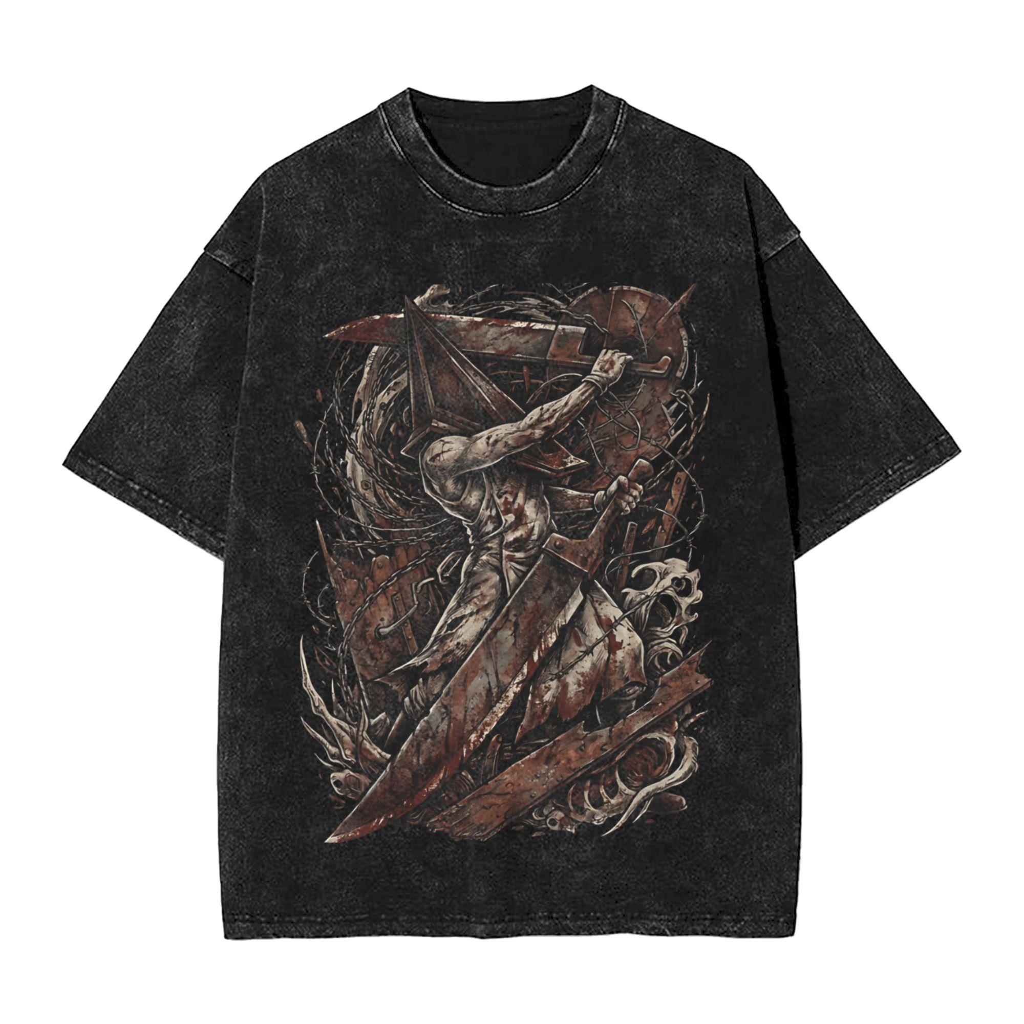 

Футболка Silent Hill Washed Мужская Винтажные Хлопковые Футболки Летние Дышащие Хипстерские Футболки с Принтом Оверсайз Топы - Мужские Летние Хло... S разноцветный