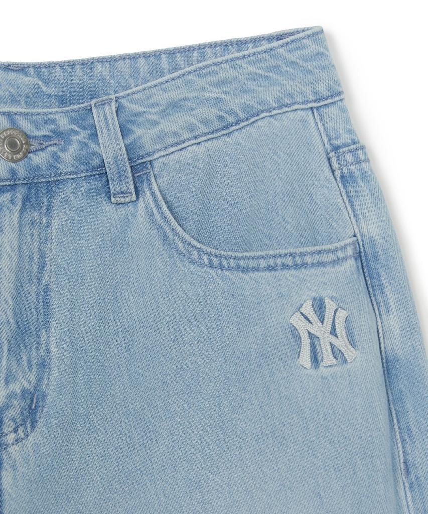 Emelbi Women'S Basic Small Logo Summer Tencel Wide Denim Pants Ny (L.Blue)