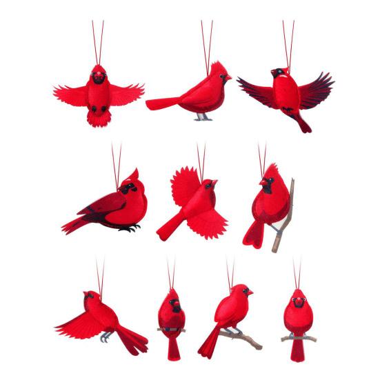 10 Pcs Red Bird Ornaments Wood Red Birds Christmas Tree Hanging Decoration for Winter Holiday Home Decor