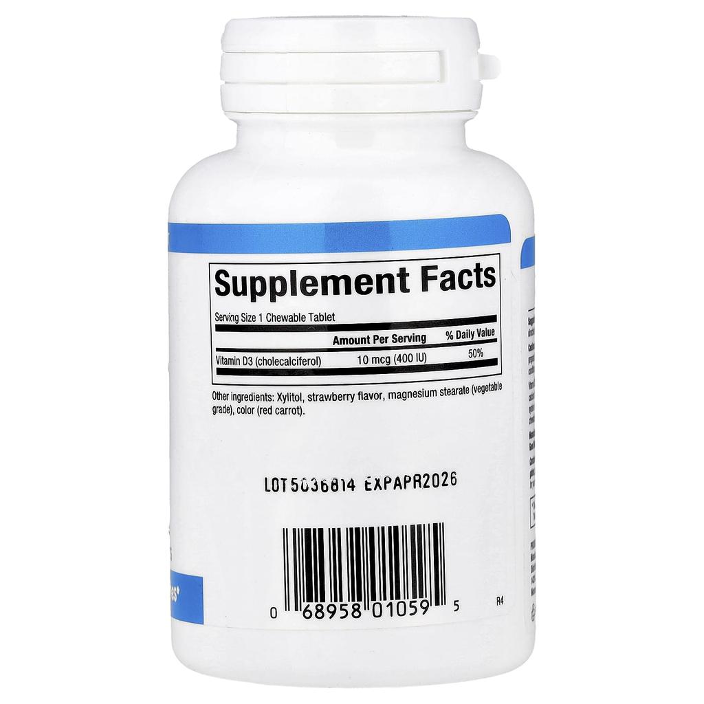 Baby Vitamin D3, Strawberry Flavor, 400 Iu, 100 Chewable Tablets