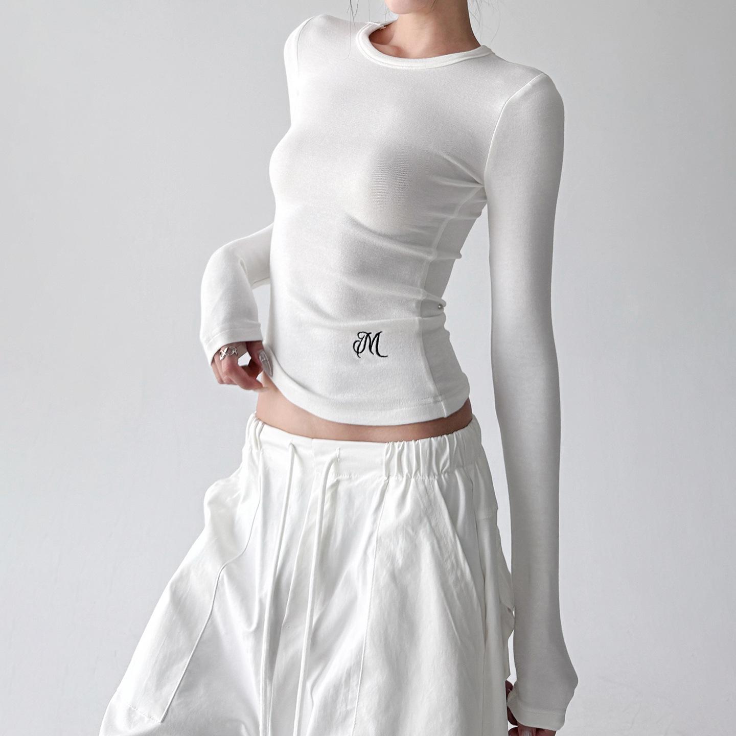 Autumn/Winter Slim Fit Waist-Cinched Base Layer: Sexy Long Sleeve, Flattering Short Sleeve Round Neck Tee Medium