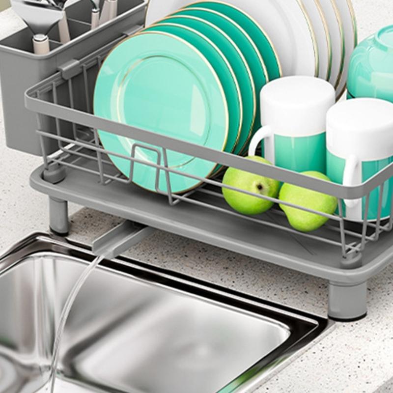 Practical Kitchen Dish Drainer Stand Featuring Turning Water Collector And Strong Carbon Steel Frame For Tableware Storage