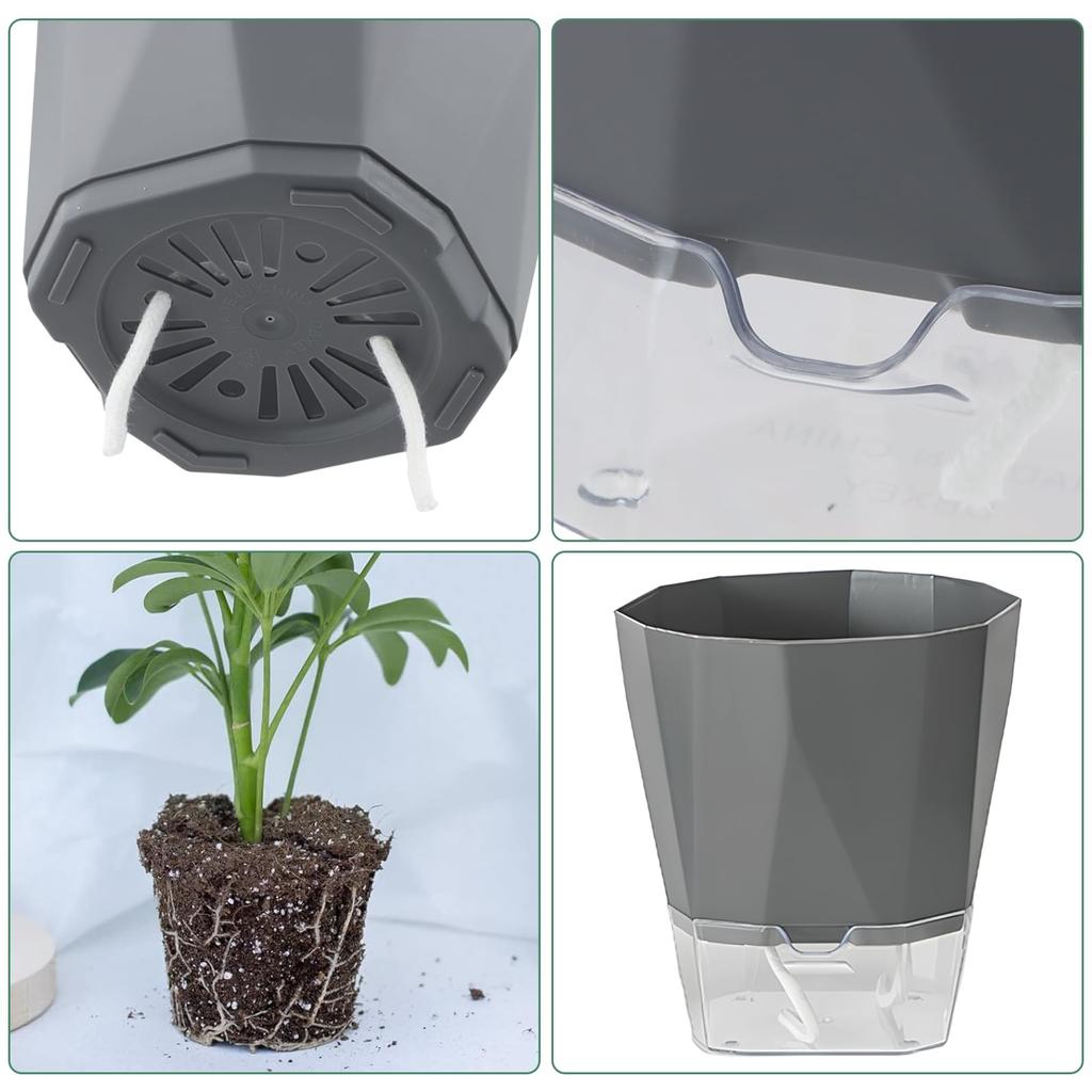 Automatic water supply planter for bottom water supply set of with water supply suitable for indoor and outdoor growing and dark gray houseplants,