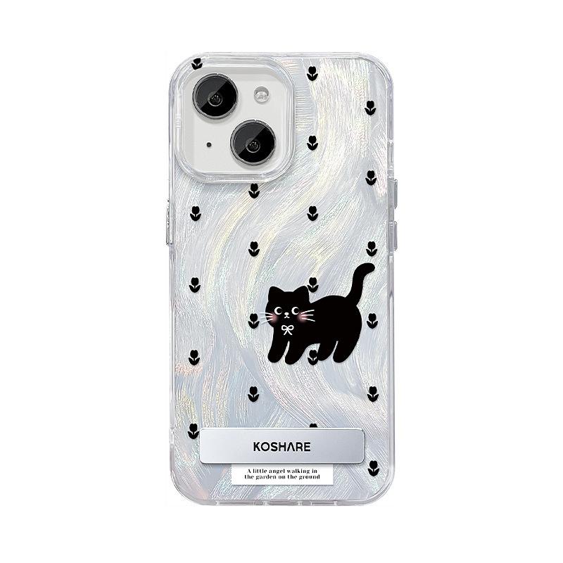 Suitable for Apple 15 Mobile Phone Case Summer Iphone14 Tulip Cat Invisible Bracket 13/12 Heightened Large Hole 8