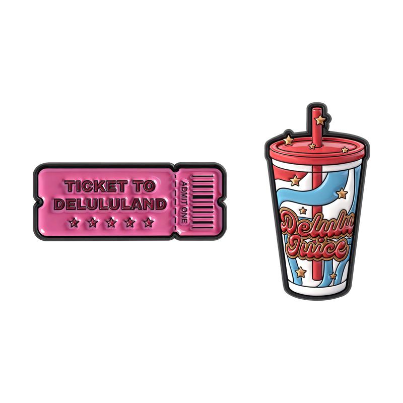 Delulu Juice Enamel Pins Cartoon Ticket To Delululand Brooches Lapel Badges Clothes Funny Jewelry Gift for Kids Friends