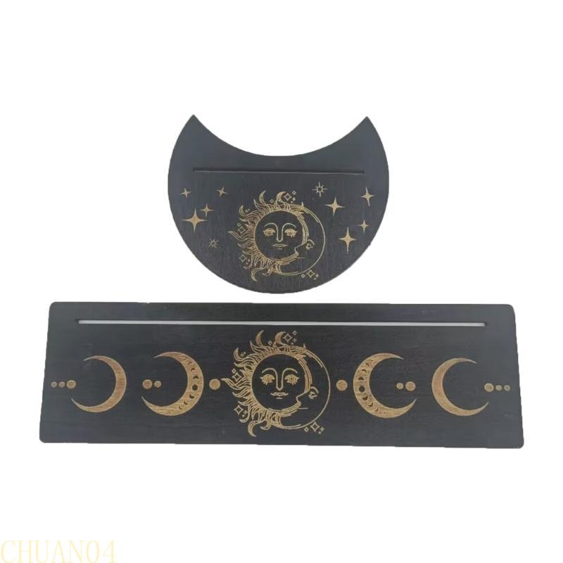 A1A2 Wooden Tarot Card Display Stand Rectangular Moon Shaped Tarot Card Holder Base Portable Serving Tray Tarot Accessories