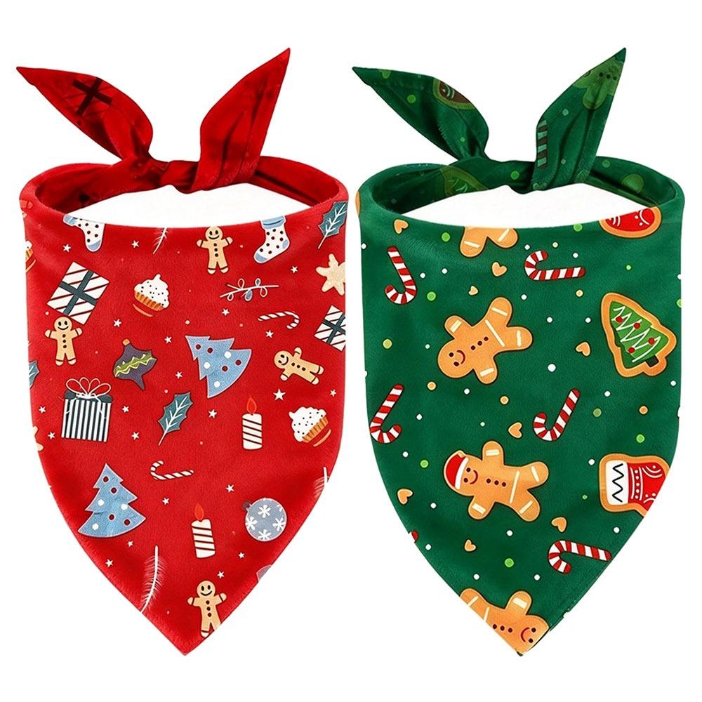 2pcs Christmas Theme Pet Neck Scarf Adjustable Santa Elf Bandana New Dog Bandanas For Cats Dogs