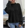 Plus Size, Plus Size Women's Casual Solid Color Jacquard Sweater - Loose Fit Long Sleeved Round Neck Pullover, Comfortable Fabric