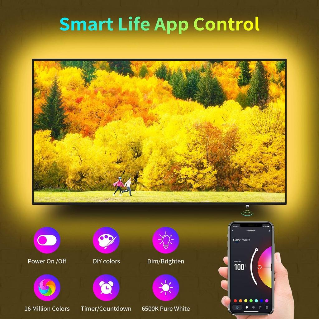 LED Light for 85 Inch TV,19.4Ft USB Smart WiFi TV LED Backlight Sync with Music,RGBW 6500K Bias Lighting,Led Light Strip Compatible with Alexa for