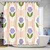 Elegant Floral Shower Curtain for Bathroom - Soft Pink and White Vertical Stripe Design with Blue Flowers and Green Leaves