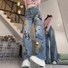 2024 Women's High-Waist American Graffiti Print Wide-Leg Jeans - Summer Casual Loose Fit