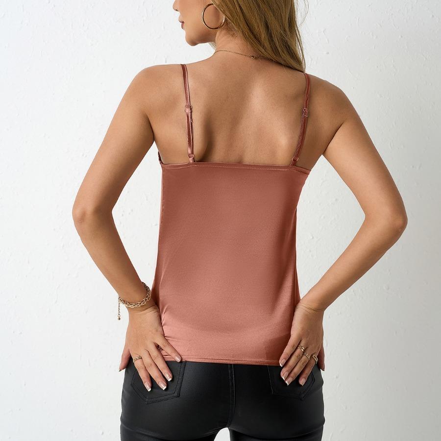Camicia da donna estiva a tinta unita in raso con spalle scoperte e senza maniche