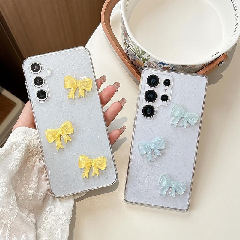Korean Ins Style Bow for Samsung S25ULTRA Phone Case for S24plus Transparent S23FE Minimalist S22