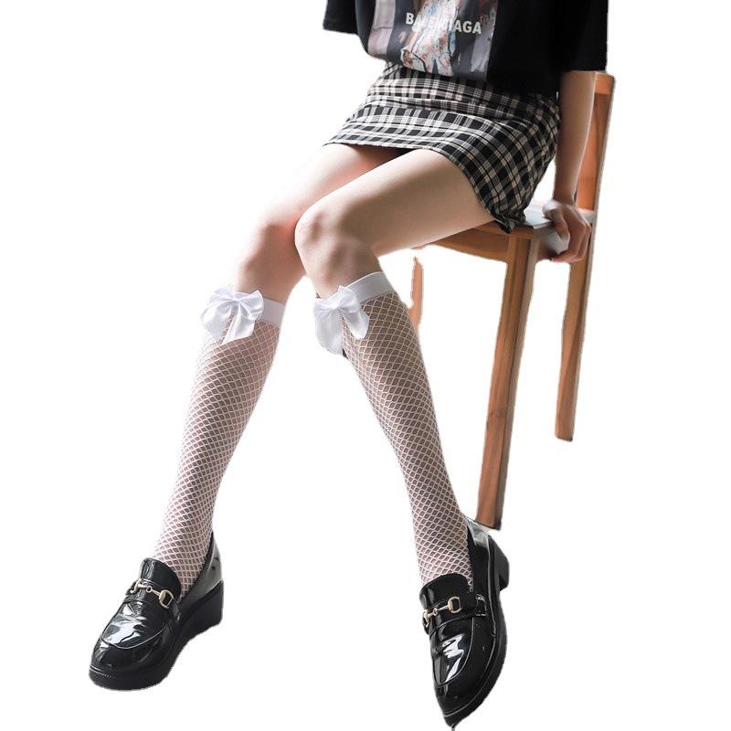 Lolita White Socks Women'S Calf Mid Tube Socks Japanese Cute Bow Jk Lolita Fishnet Socks Calf Socks