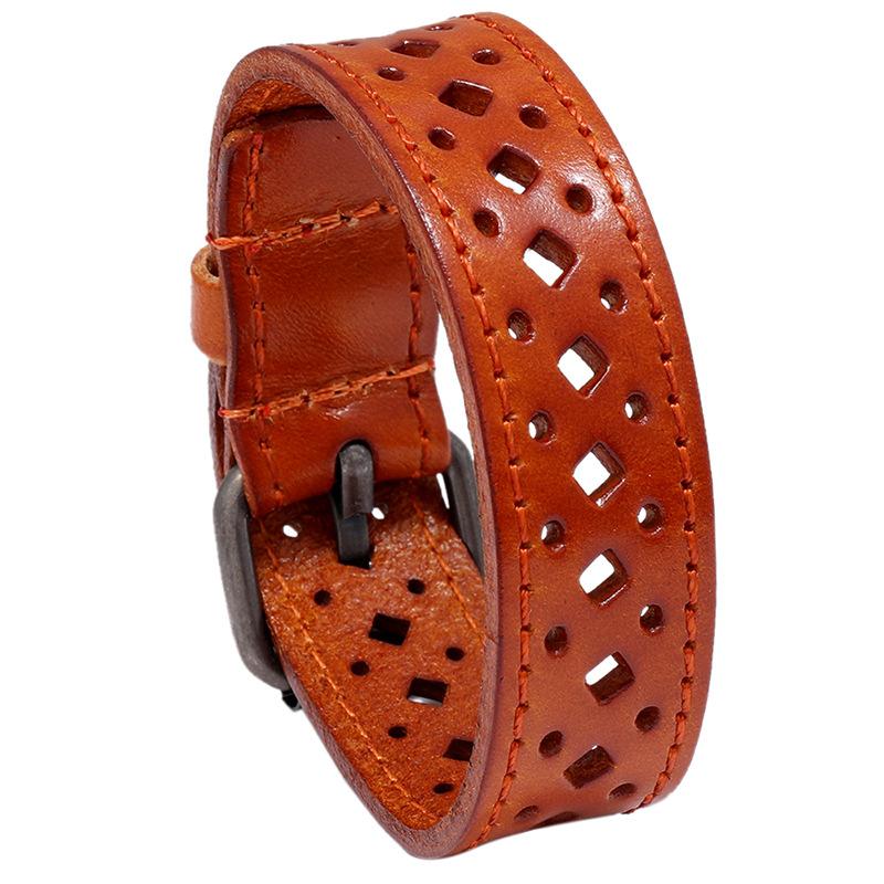 European and American New Bracelets, Retro Hollow Men's Wide Leather Bracelets, Personalized Cycling Accessories