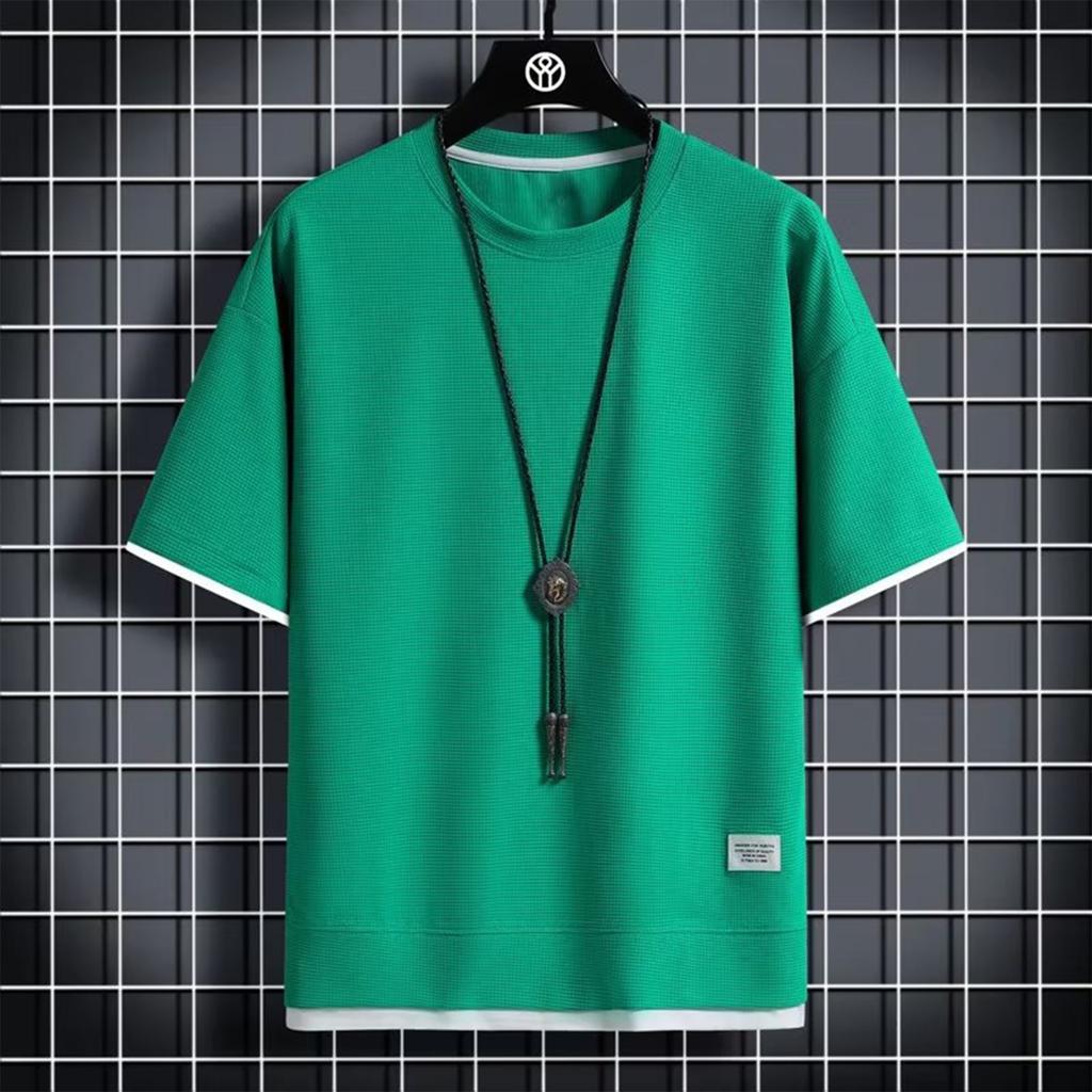 Herren Sommer Rundhals Kurzarm, Fake Zweiteiler Dünner Typ, Halber Ärmel