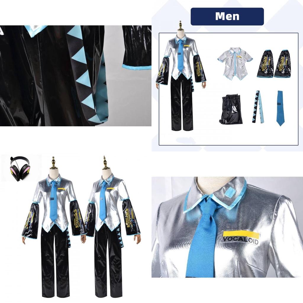 Hatsune Miku Vocaloid Clássico Pu Cosplay Camisa Masculina Gravata Calças Peruca Conjunto Para Festas Natal
