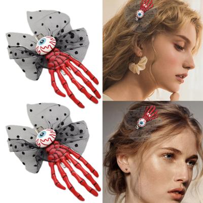 Girls Skeleton Hand Red Hairpin Scary Bloody Eyeball Duckbill Clip Handmade Clips Girls Headdress