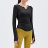 2023 Spring V-Neck Long Sleeve Yoga Top with Chest Pads - Women's Running and Fitness Wear
