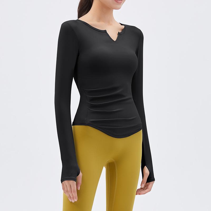 2023 Spring V-Neck Long Sleeve Yoga Top with Chest Pads - Women's Running and Fitness Wear
