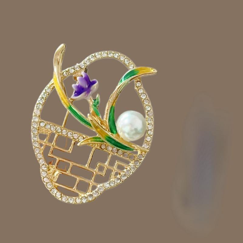 Orchid Window Pattern Brooch - Women's High-end, Premium, Small-Scale, Uncommon Brooch - Chinese-style, Pearl, High-end Pin