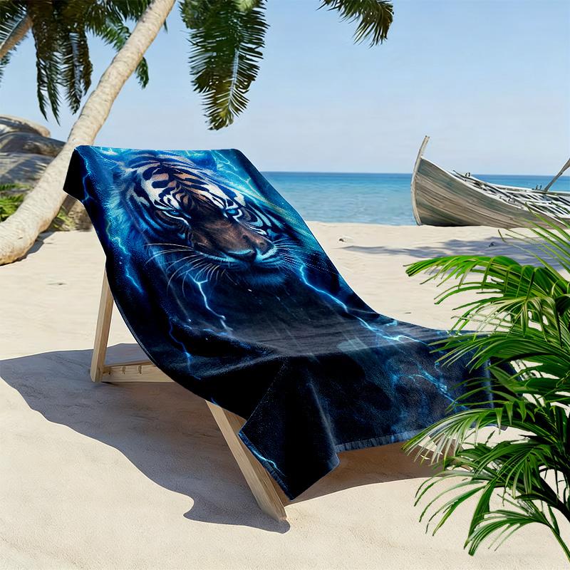 Glowing Tiger 2D Flat Print Beach Towel, Large Soft Quick Dry Towel for Beach Camping Swimming.MSTJ0918199