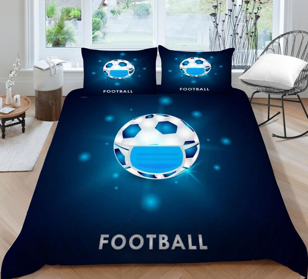 Bed Cover 3D Football Themed Print Homes Bedding Quilt Cover Washable Pillowcase Breathable Polyester Home Bedclothes