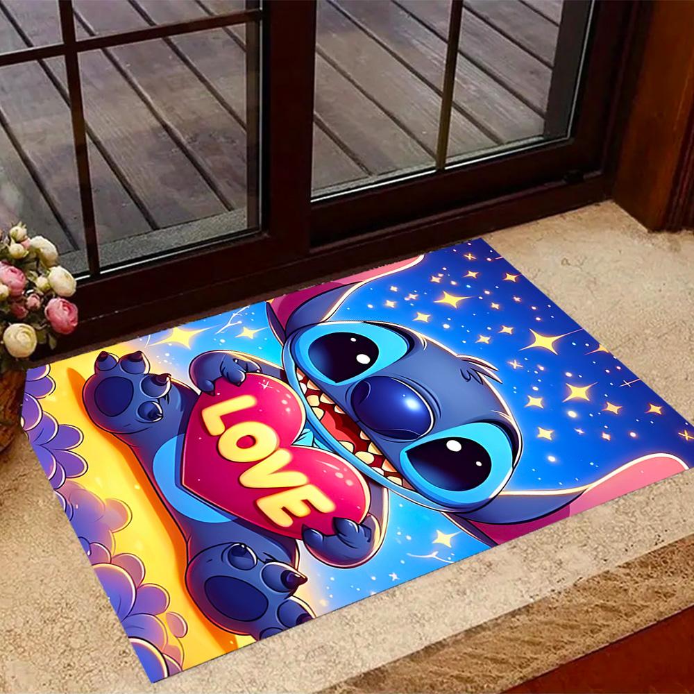 Stitch Stars Fantasy Artwork Disney Cartoon Theme Anti-Slip Rug - Polyester, Home Decor, Suitable for Bedrooms, Living Rooms, Doorways, and Studios